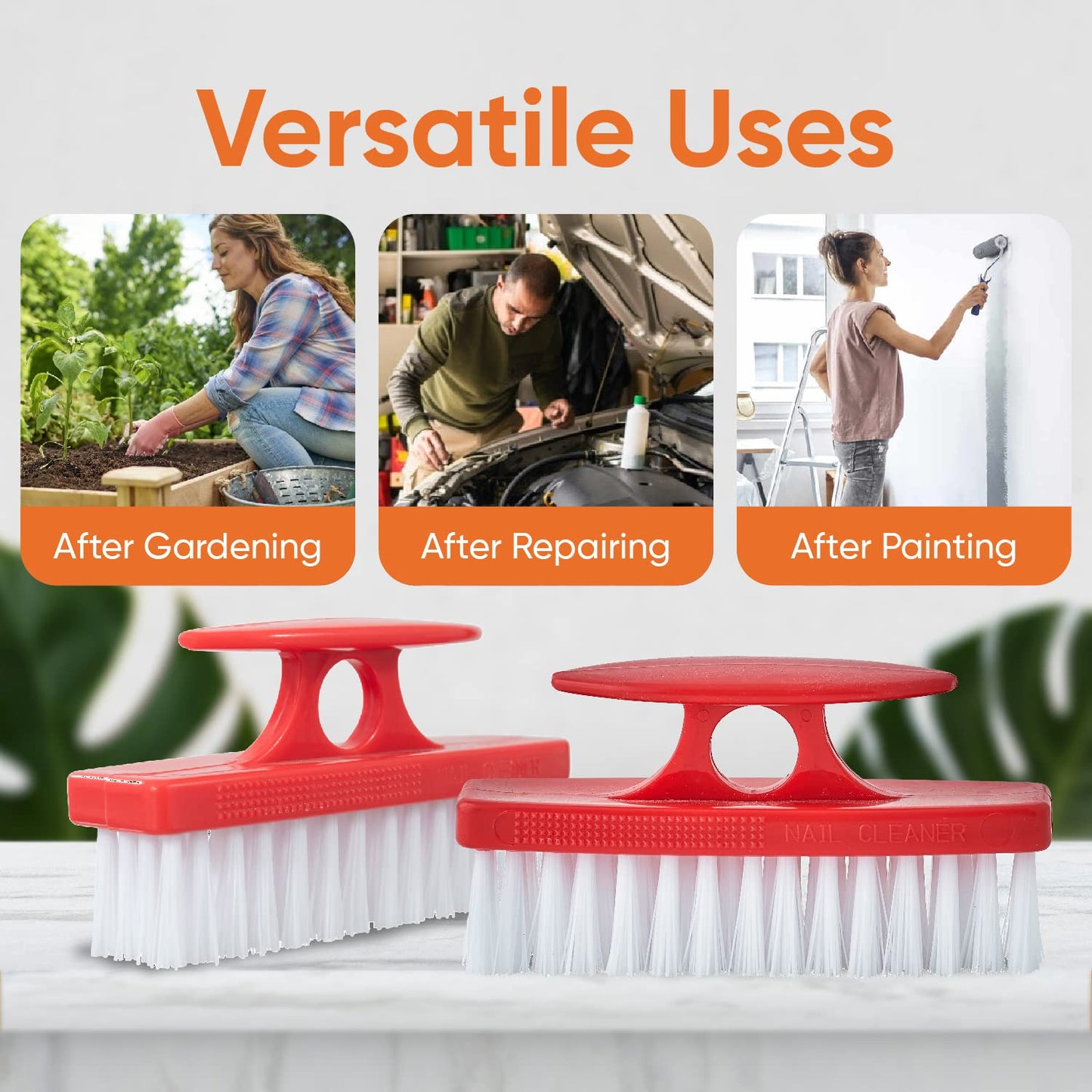 Superio Nail Brush for Cleaning Fingernails, Nail Scrubber Brush, Toe Foot Hands Fingernail Brush Cleaner- Small Scrub Brush- All-Purpose Stiff Cleaning Brush for Home, Kitchen, Work, (2, Blue/Red)