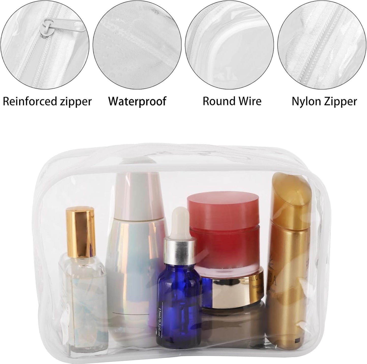 Tbestmax 40 Pack Clear Cosmetic Bags Makeup Bags Portable Waterproof Travel Toiletry Bags Organizer White, 7.5"x 4.8"x 2.3"
