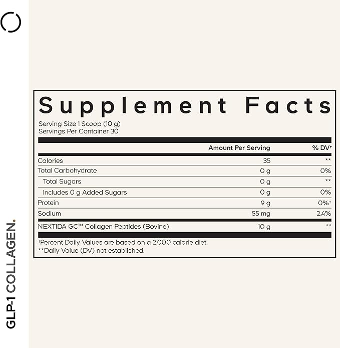 Codeage GLP-1 Collagen Powder Supplement - Nextida GC Collagen Peptides - GLP 1 Support - Hydrolyzed, Grass-Fed, Type I & III, Unflavored - Non-GMO, Gluten-Free, Dairy-Free - 10.58 Oz