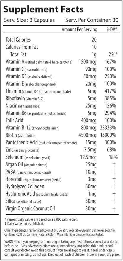 Hair, Skin, and Nails Supplement for Women - Vibrant HSN Health and Strength with Biotin, Collagen, and Vitamins to Support Hair Growth, Thickness, and Skin Radiance - 90 Capsules