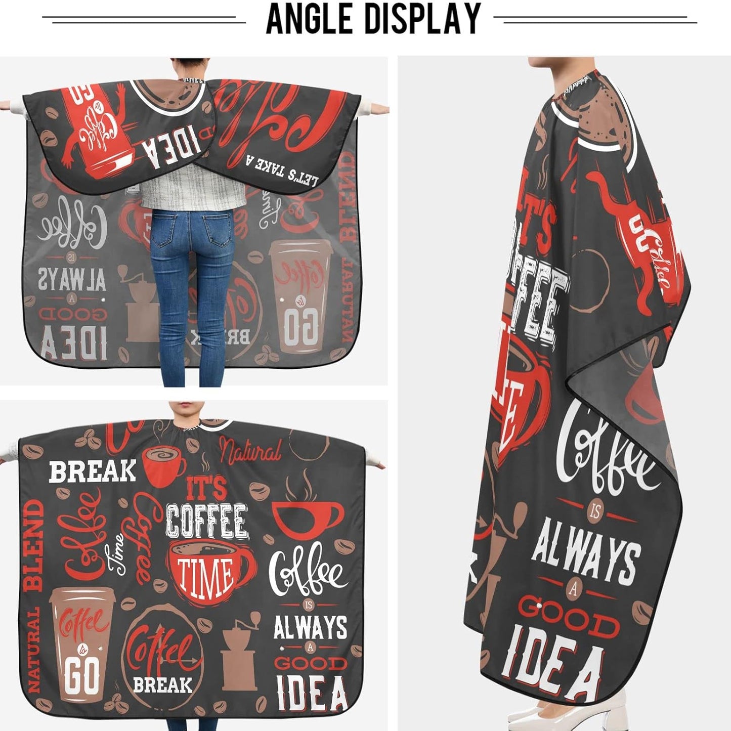 visesunny Barber Cape Coffee Elements Collection Polyester Hair Cutting Salon Cape Apron Anti-Static Haircut Water-Resistant Shaving Cloth Beard Shaving Bib Hairdressing Cape