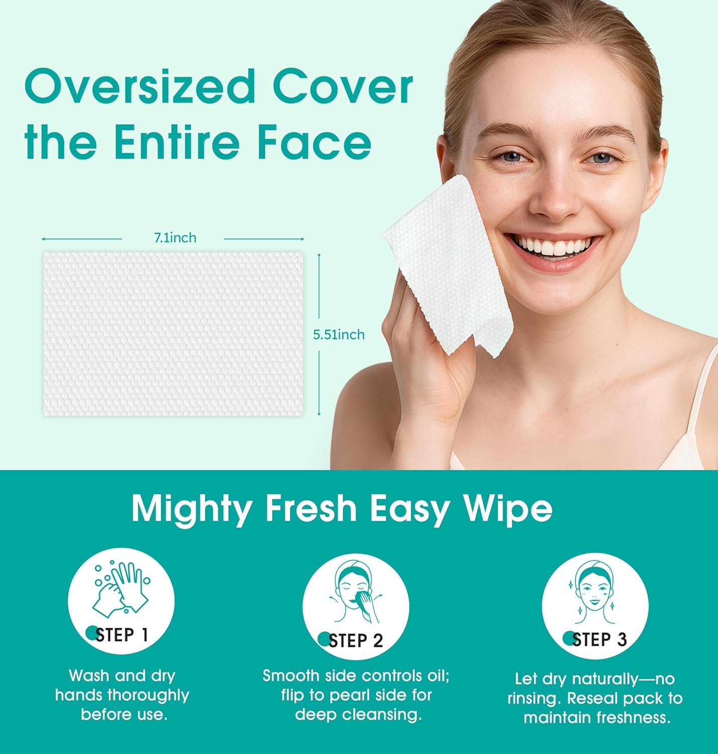 Facial Cleansing Wipes, Tea Tree Oil Extract for Face Cleansing, Salicylic Acid for Acne Treatment, Hydrating Pore Care for Sensitive Skin, Exfoliating & Soothing Double-Sided Cleansing Wipes (56PCS)