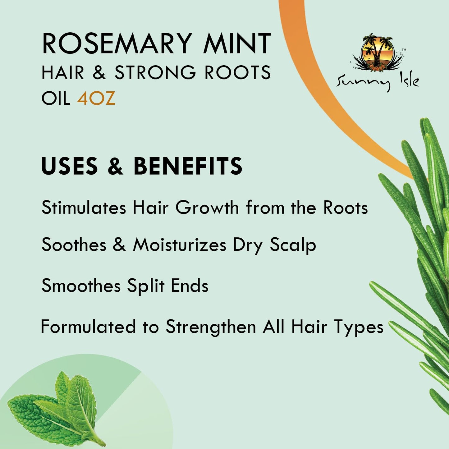 Sunny Isle Rosemary Mint Hair and Strong Roots Oil 4oz | Infused with Biotin & Jamaican Black Castor Oil | Strengthen and Nourish Hair Follicles | Dry Scalp, Split Ends