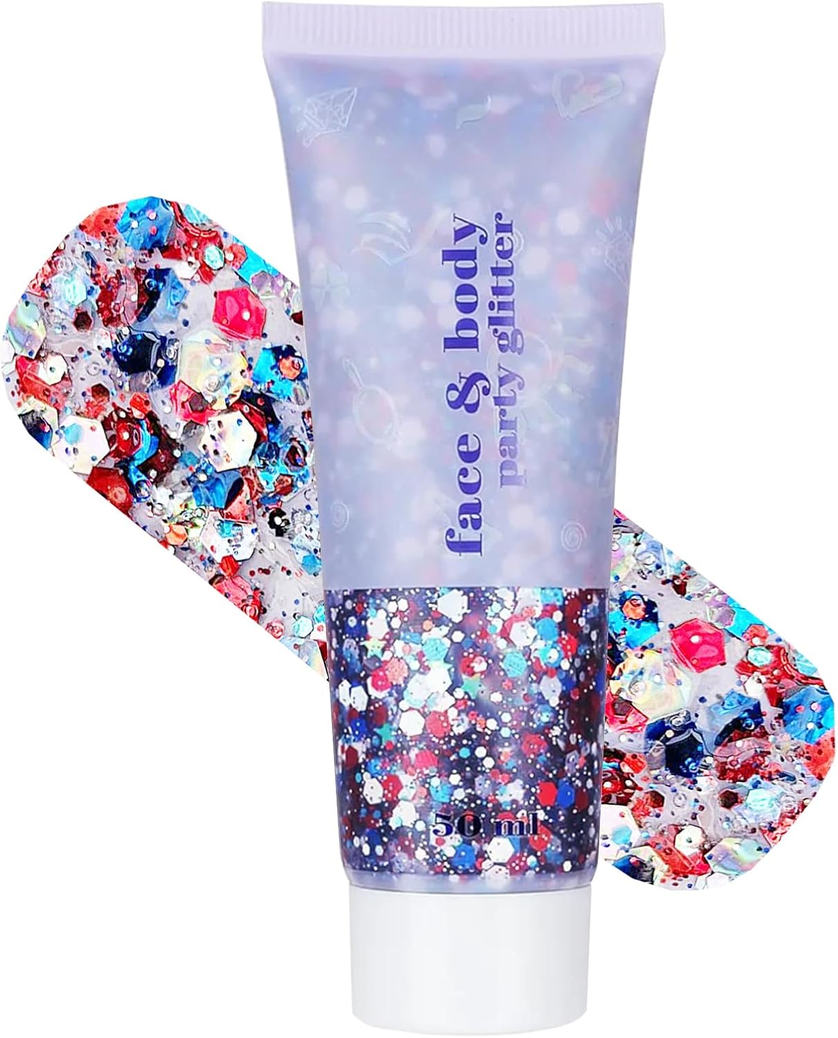 Red White and Blue Body Glitter - 4th of July Outfit Accessories for Women & Kids, USA Flag Face Glitter Makeup, Holographic Chunky Sequins for Independence Day, President's Day Memorial Day