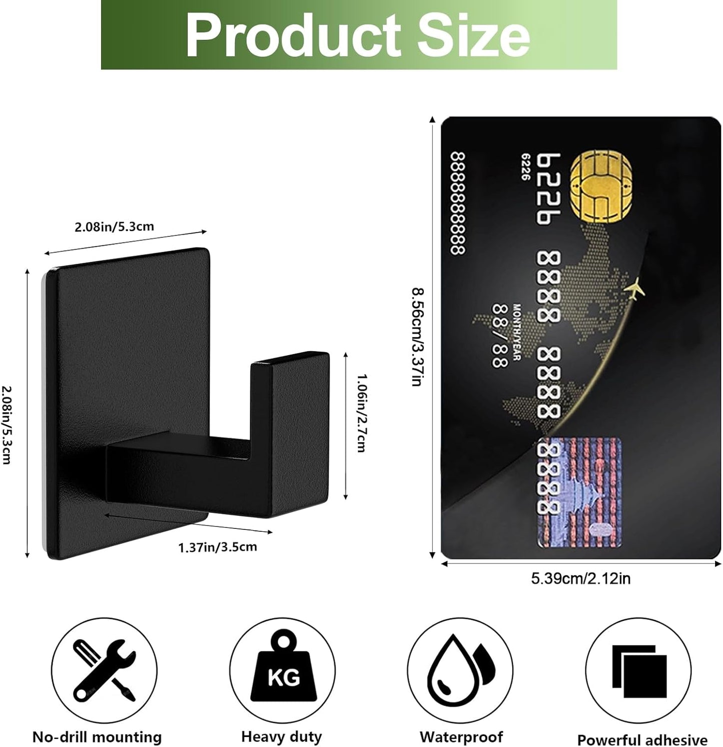 Adhesive Towel Hooks, Shower Hooks for Hanging Robe, Coat, Hat, Loofah, Heavy Duty Wall Hooks Stick on Bathroom, Kitchen and Office (4 Pack, Black)