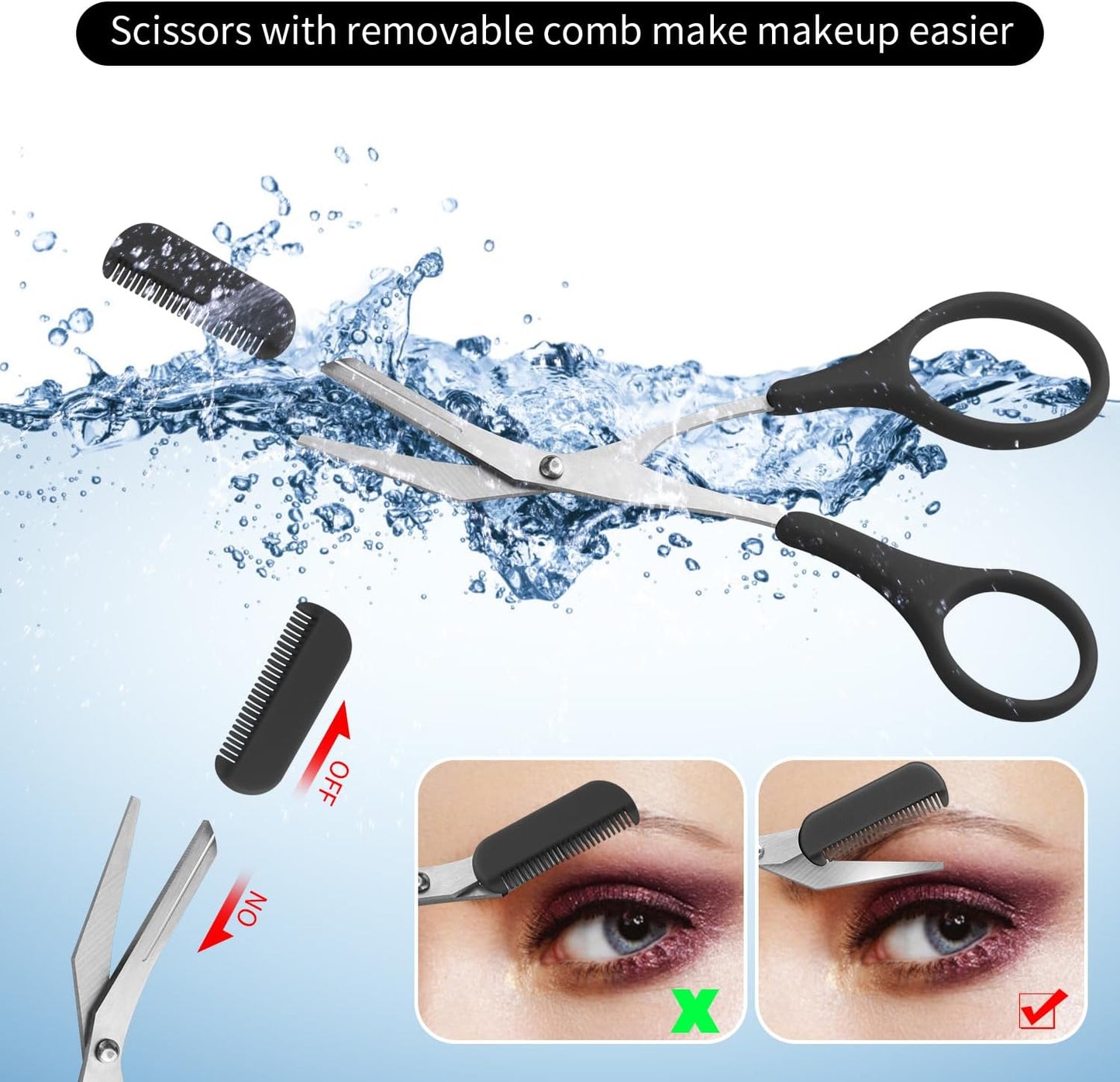 3pcs-Eyebrow Scissors with Eyebrow Razor,Professional Eyebrow Trimmer Scissors with Comb,Non Slip Finger Grips Eyebrow Trimmer,Hair Removal Beauty Accessories for Men Women (Black)