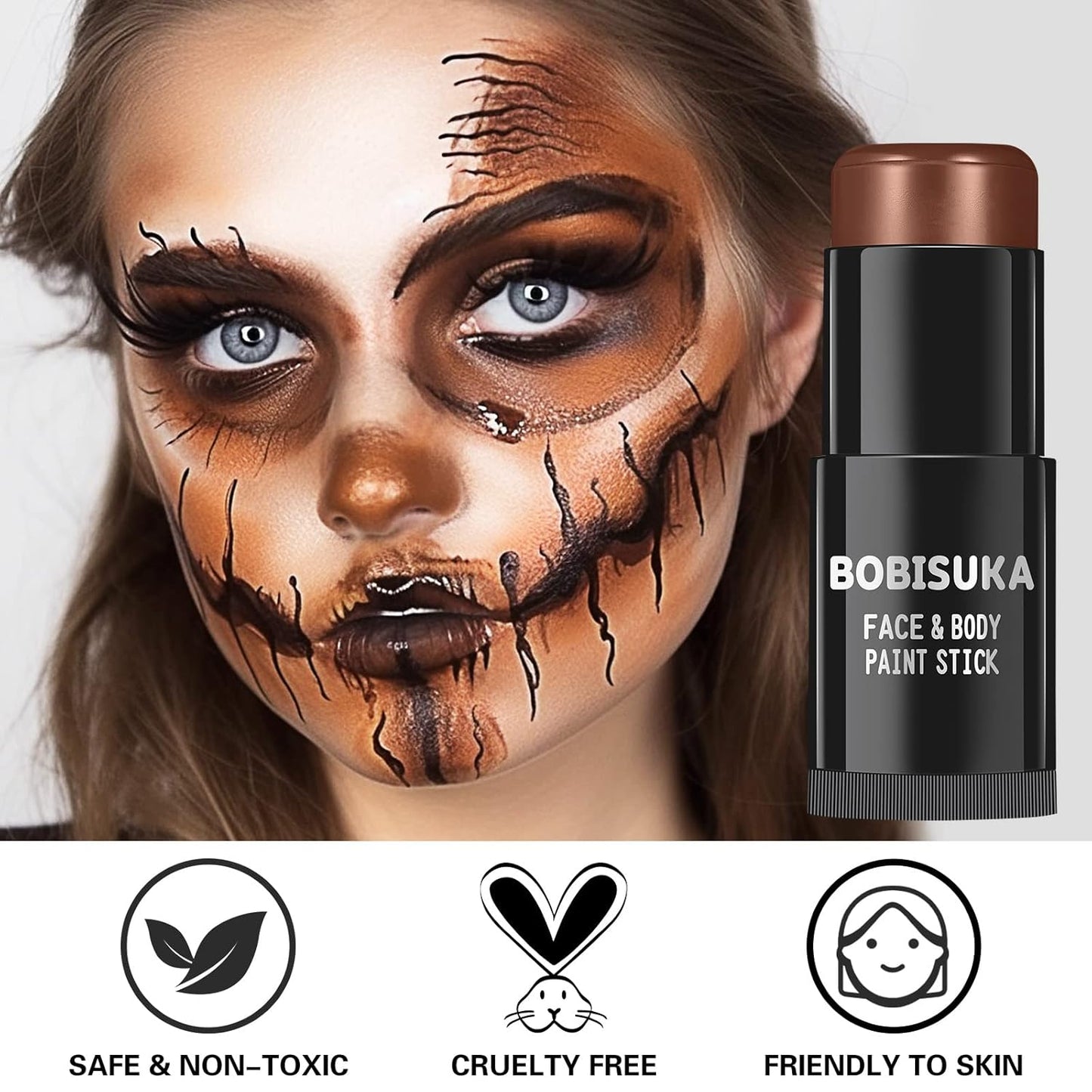 BOBISUKA Brown Face and Body Paint Stick, Chocolate Brown Eye Black Stick for Sports, Waterproof Oil-based Painting Kit for Halloween SFX Camo Cosplay Special Effects Costume Parties Makeup