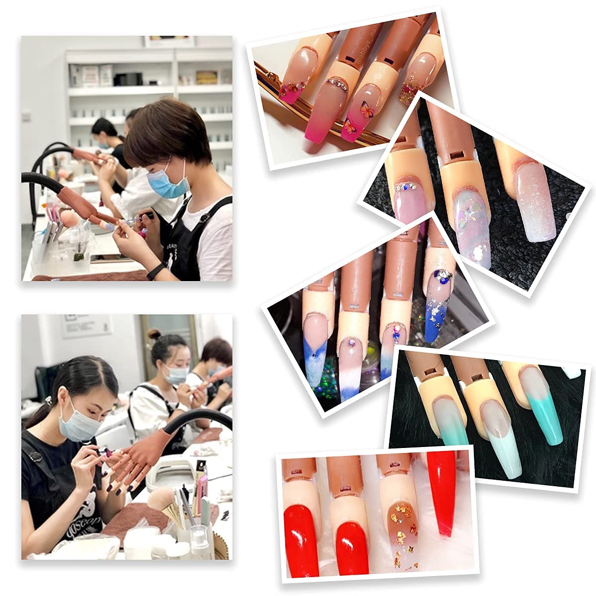 Nail Practice Hand for Acrylic Nails, Flexible Nail Maniquin Hand to Practice Nail Art, Movable Nail Training Hands for Beginners Nail Skills Practicing with 200pcs Fake Nails Tips