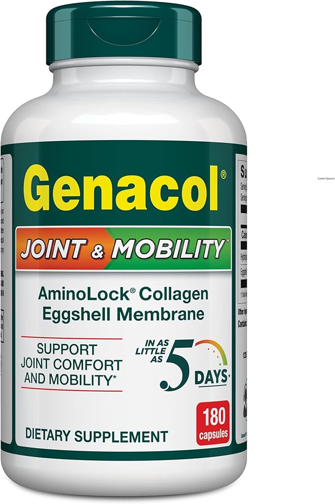 Genacol Natural Eggshell Membrane & Collagen Peptides Supplement for Joint Comfort & Flexibility | Gluten-Free, Non-GMO Joint & Mobility 180 Capsules