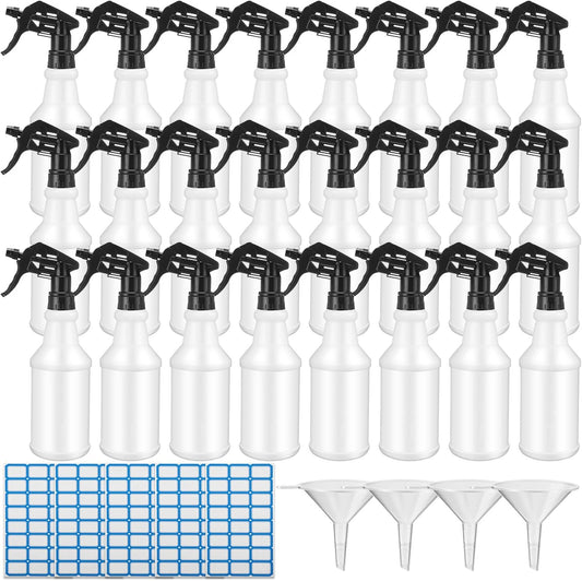 Zubebe 24 Pack 32 oz Plastic Spray Bottle Bulk Empty Leakproof Heavy Duty Spray Bottles for Cleaning Supplies Mist Bottles with Label and Adjustable Nozzle for Plant(Black,No Scale)
