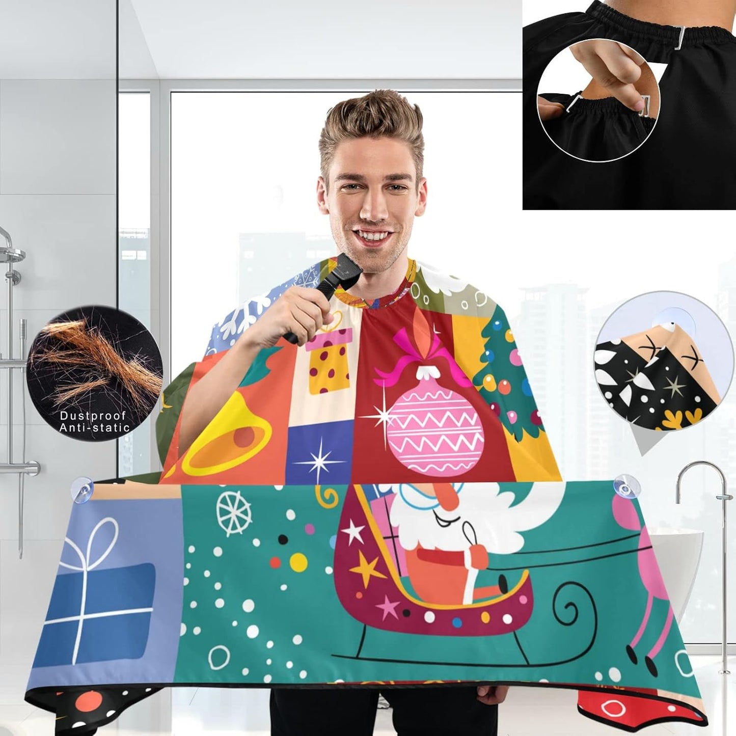 visesunny Barber Cape Christmas Stylish Pattern Polyester Hair Cutting Salon Cape Apron Anti-Static Haircut Water-Resistant Shaving Cloth Beard Shaving Bib Hairdressing Cape