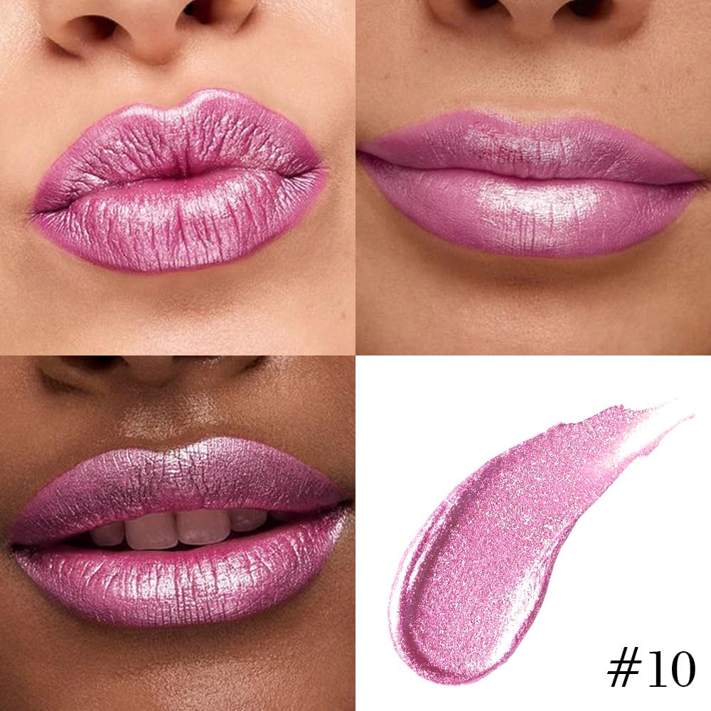 Kaely 2-in-1 Light Rose Pink Metallic Lipstick and Lip Liner, Shimmer Liquid Metallic Lipsticks for Women, Glitter Lip Gloss Stain Long Lasting Waterproof Smudge Proof 24 Hour, Vegan Makeup, 10