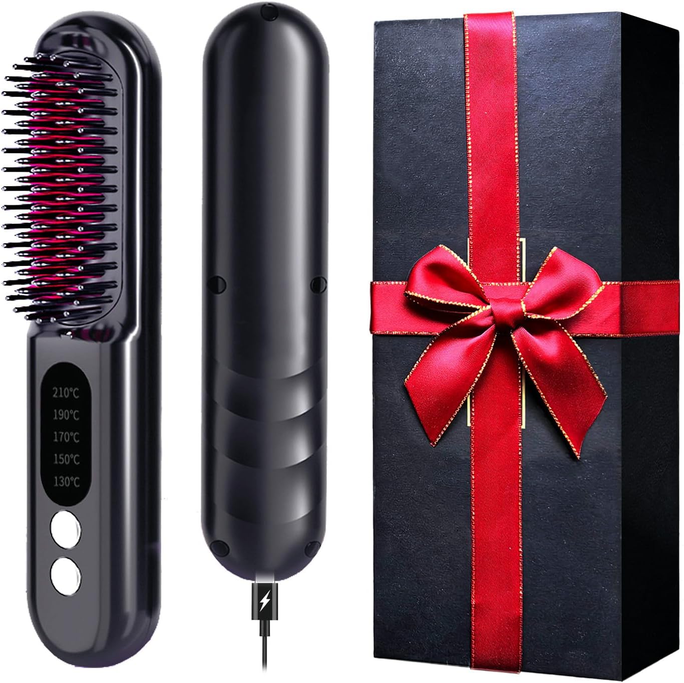 Mindrain Mini Cordless Hair Straightener Brush Pro A+, Portable Straightening Brush for Travel, Ionic Hot Comb Straightener, USB Rechargeable, It can be Used While Charging, Gifts for Women. (Black)