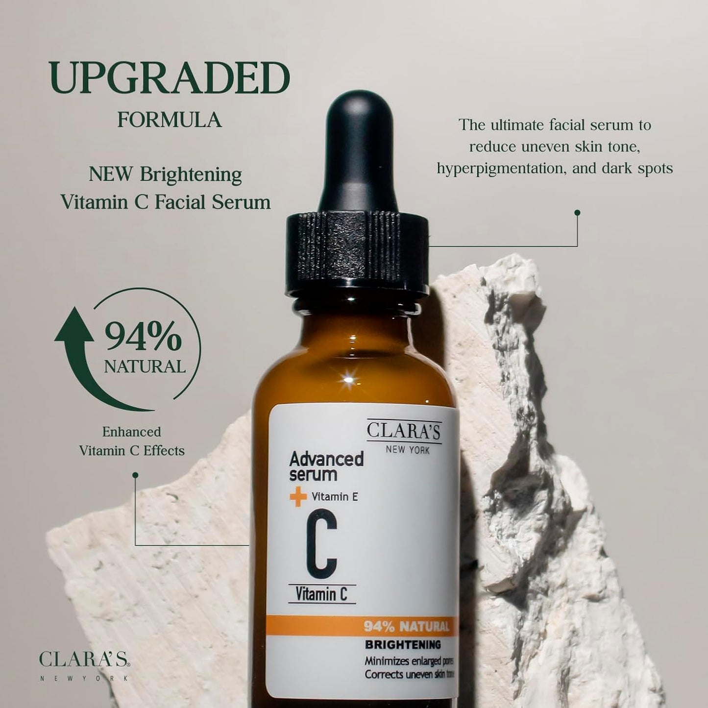CLARA'S NEW YORK | Vitamin C Facial Serum | with Hyaluronic Acid, Ascorbic Acid, Niacinamide, Probiotics | Reduce Dark Spot, Acne, Scars |Brightening, Antioxidant, Minimize pores |30ml | Made In USA