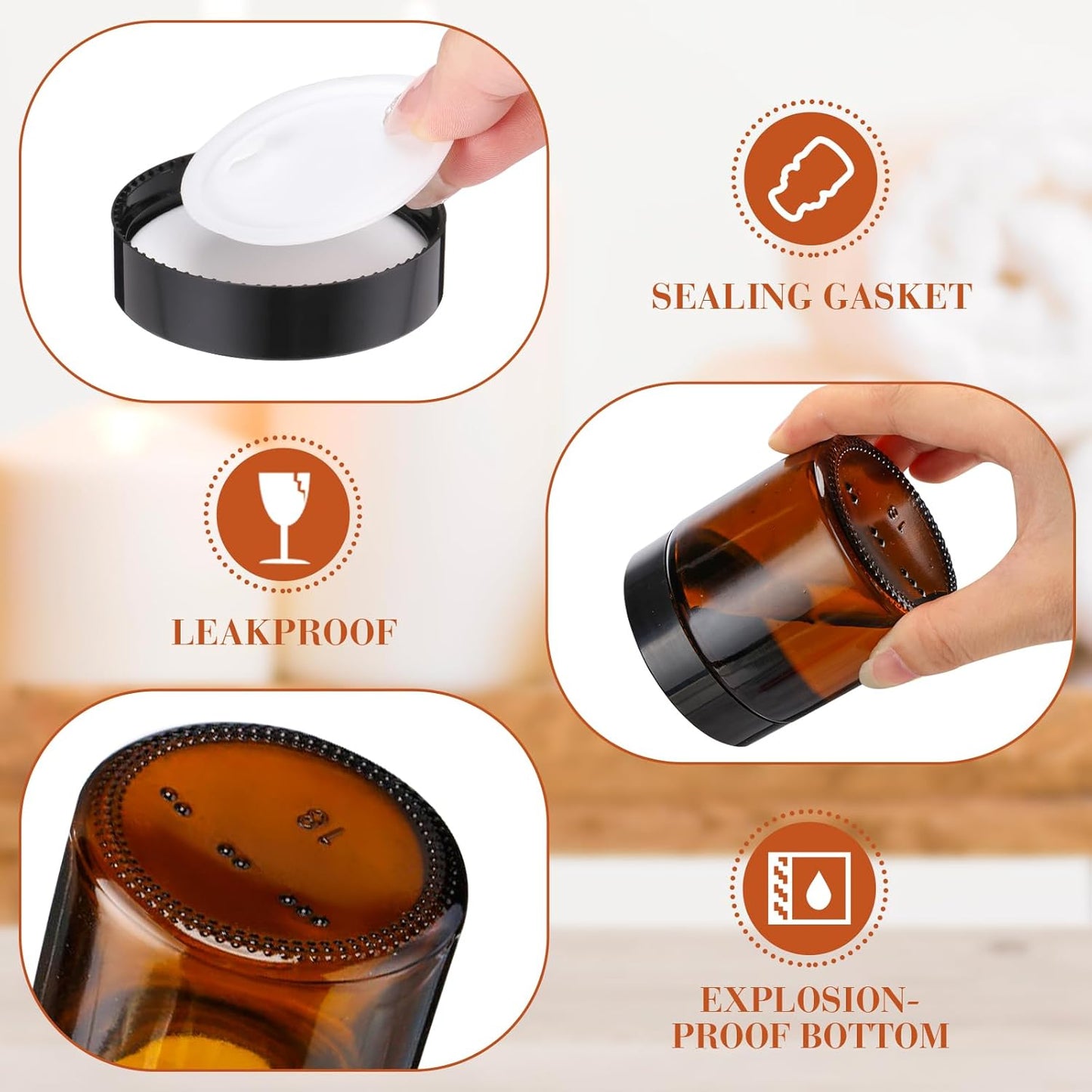 Norme 24 Pcs 4 oz Glass Jars with Lids Leakproof Round Airtight Empty Cosmetic Jars with Inner Liners Lid for Storing Lotions Powder Ointments Candle Making Tins (Black,Amber and Clear)