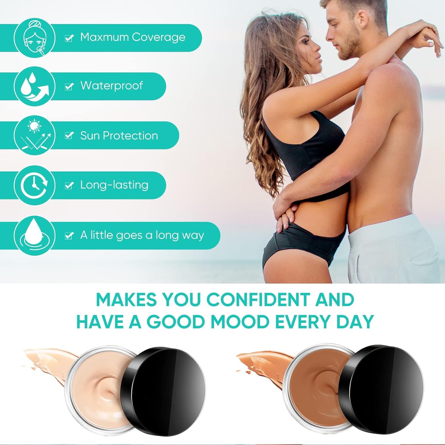 Tattoo Cover Up Makeup Waterproof, 2 Color Long Lasting Tattoo Concealer for Body, Covers Scars, Vitiligo, Dark Spots, Waterproof & Sweatproof