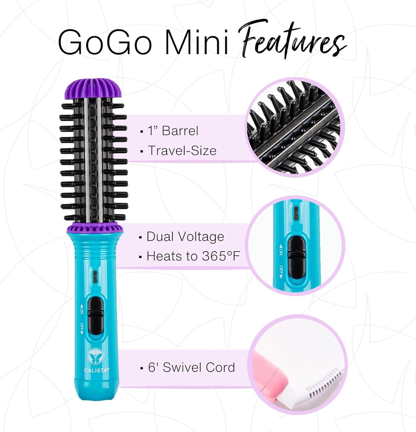 CALISTA GoGo Mini Heated Round Brush | Curl, Touch-Up, De-Frizz, Smooth, and Style Hair with Mini 7” Styling Tool | Heats to 365°F | Perfect Travel Tool | Dual Voltage (Jade Green)