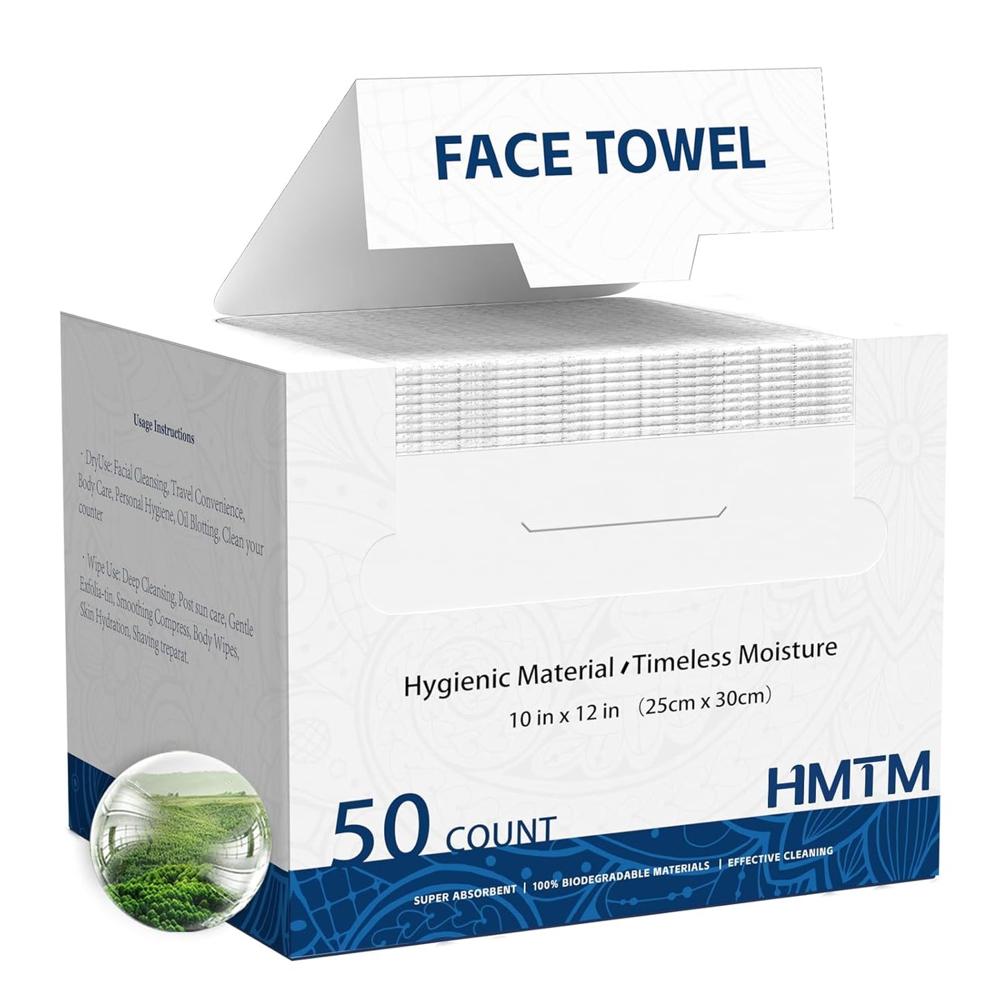 Face Towels, 10” x 12”, Extra Thick Soft and Absorbent, Face Towelettes Disposable Biodegradable for Sensitive Skin, Disposable Face Towels for Makeup Remover, Cleansing, 50 Count（1 Pack）