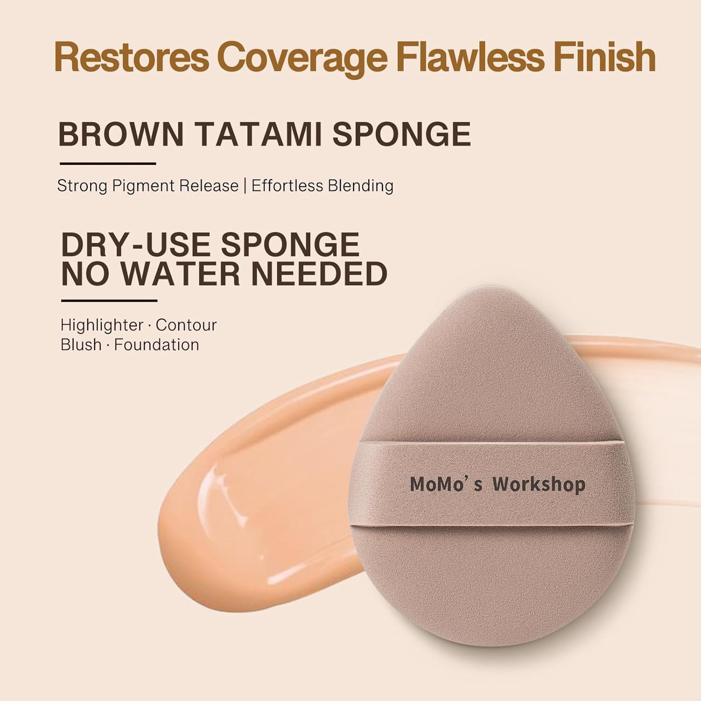 Momo's Workshop Makeup Sponge Puff, Large Beauty Puff for Quick Flawless Makeup, Concealer Powder Puff for Liquid & Cream Foundation 2PCS