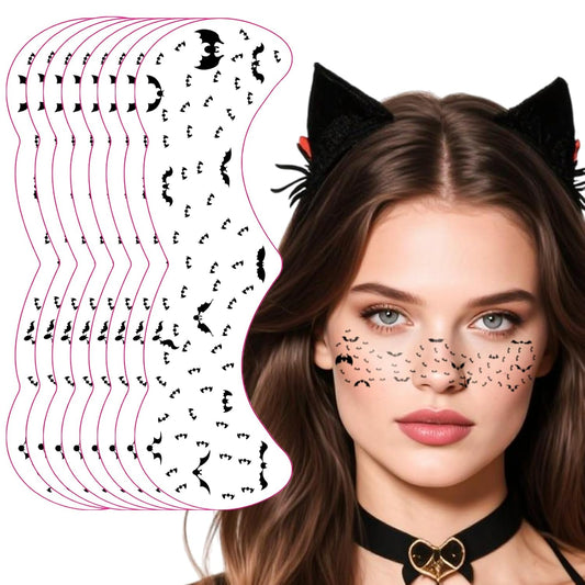 Halloween Freckle Face Tattoo, Temporary Tattoos,Temporary Makeup Stickers,Cut Bat Face Tattoos for Women, Halloween, Costume Parties, Freckles Tattoo Art 8Pcs