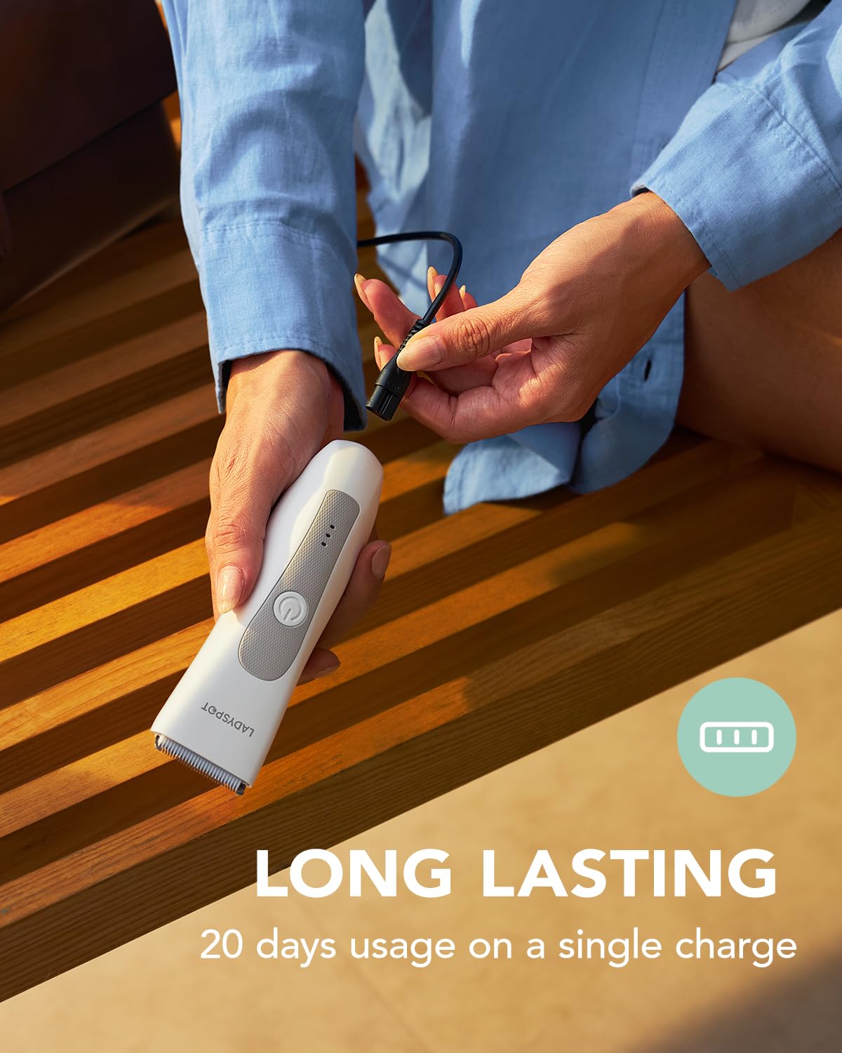 MANSPOT LADYSPOT™ Hair Finishing Trimmer Electric Shaver for Women, Women Shaving Sets, with 3 Guard and Replaceable Ceramic Blade Heads, LADYSPOT™ Pubic Hair Trimmer Kit Sets-(White)