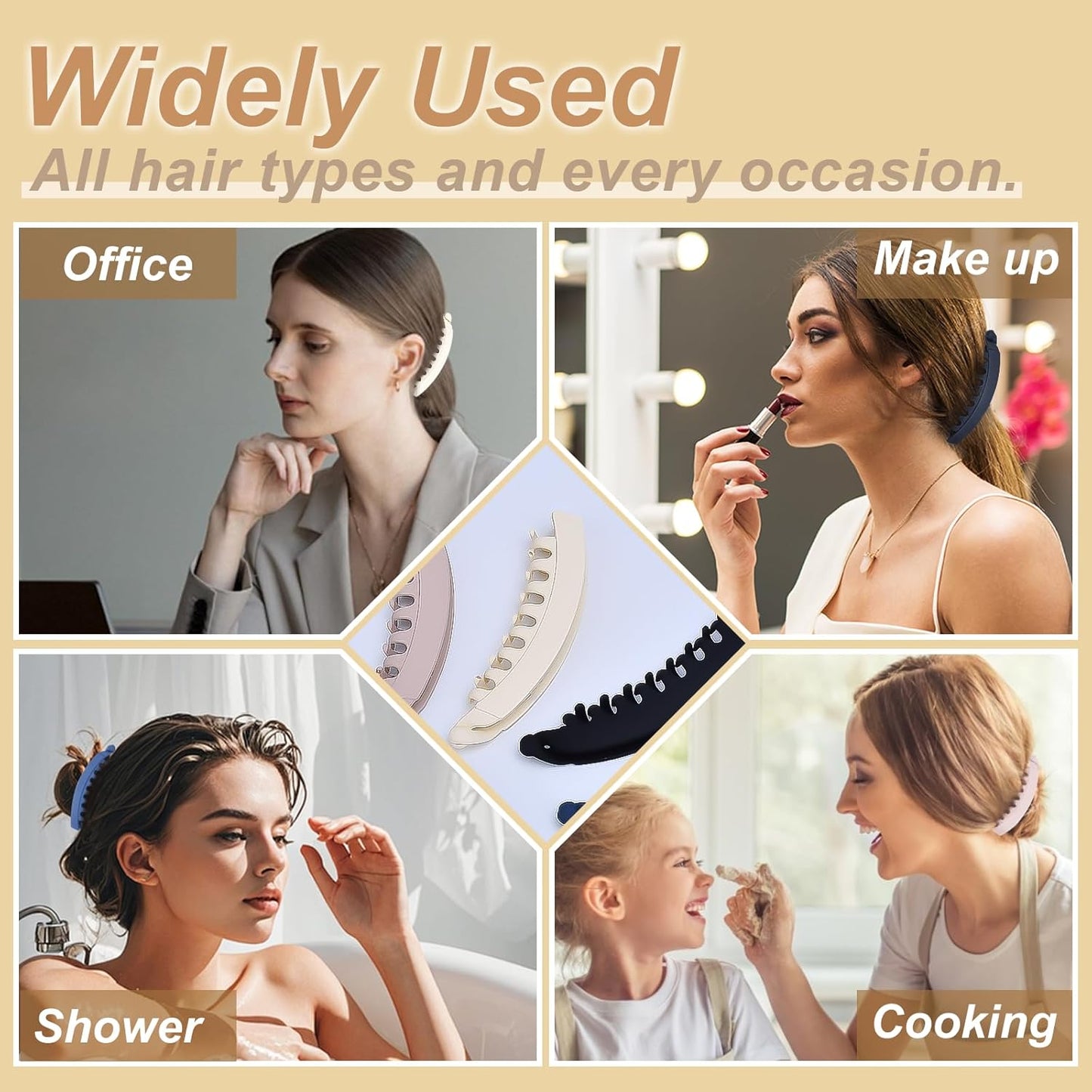 4PCS Banana Hair Clips, 5.2" Large Hair Claws for Women, Claw Clips for Thick Hair&Thin Hair, Hair Styling Accessories（Black & Light Coffee & Blue & White）