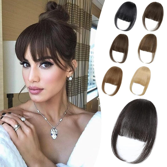 Wispy Bangs Hair Clip, 100% Human Hair Clip In Brown Black Bangs for Women, Soft Layered Fake Bangs with Feathered Fringe, Easy Clip-On Design for Daily Wear & Halloween
