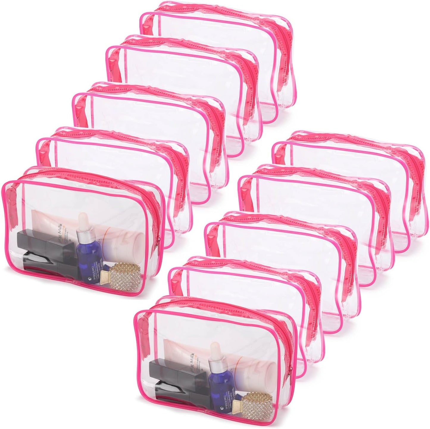 Tbestmax 40 Pack Clear Cosmetic Bags Makeup Bags Portable Waterproof Travel Toiletry Bags Organizer Rose Red, 7.5"x 4.8"x 2.3"