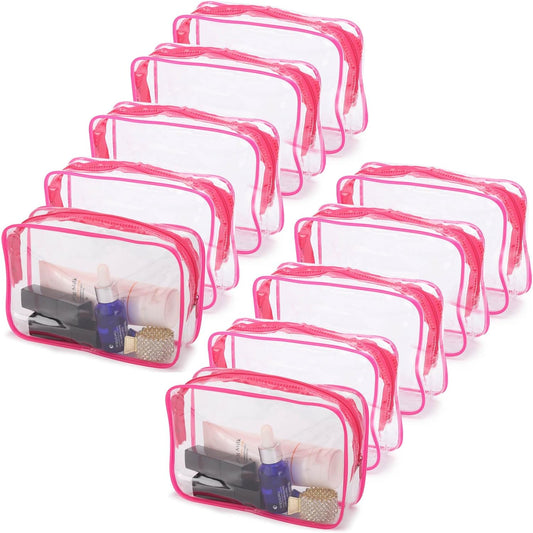 Tbestmax 40 Pack Clear Cosmetic Bags Makeup Bags Portable Waterproof Travel Toiletry Bags Organizer Rose Red, 7.5"x 4.8"x 2.3"