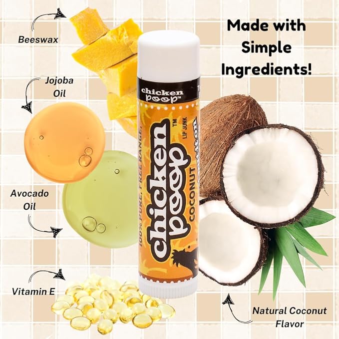 Chicken Poop Lip Balm Simone Chickenbone 100% Natural Moisturizer for Dry, Chapped Lips, Combo (2 Original, 2 Mint, 2 Coconut), Pack of 6