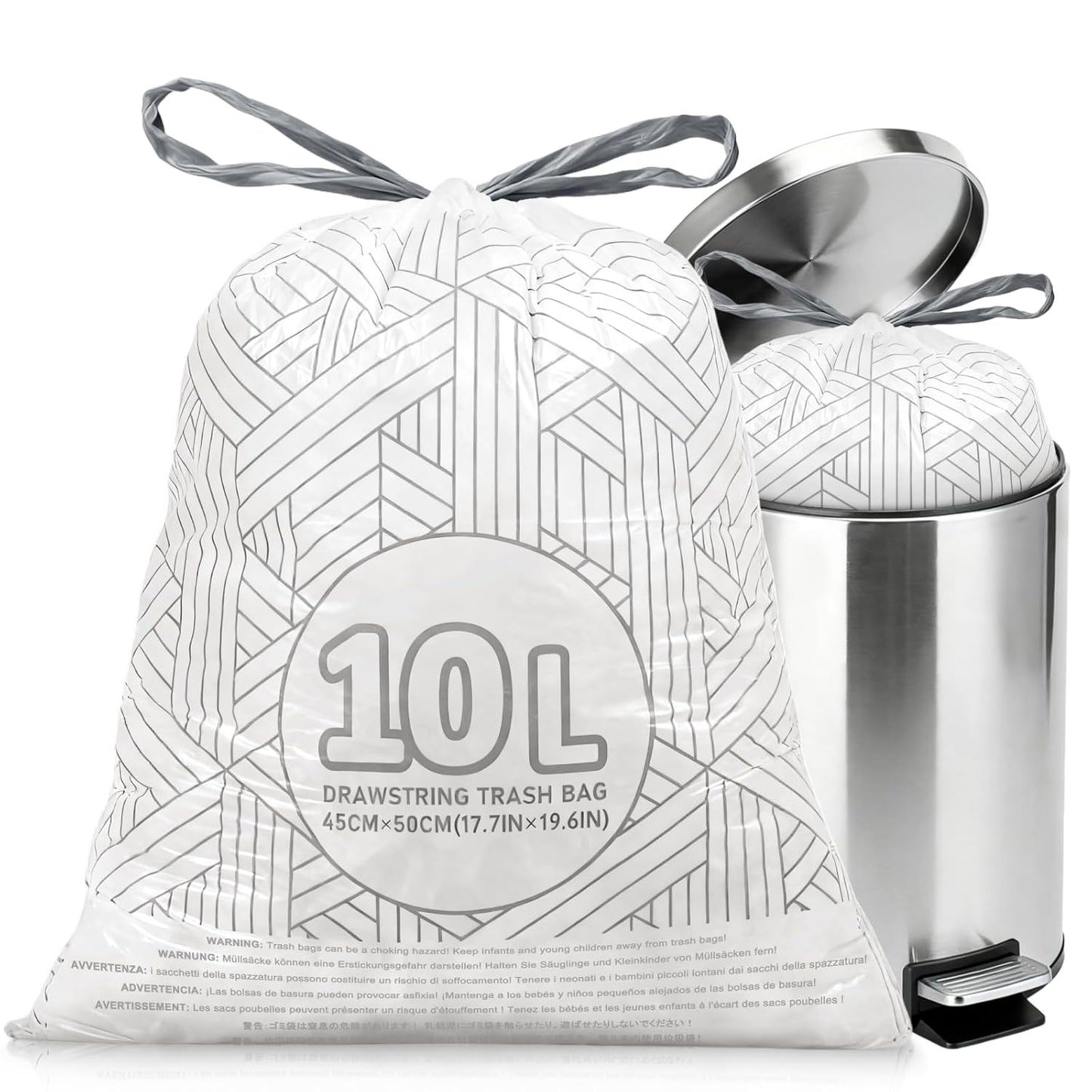 OKKEAI 3 Gallon Drawstring Trash Bags, White Small Bathroom Garbage Bags – 90 Count Tear-Free, Heavy Duty Printed Liners, Leak-Proof White Trash Bag for Kitchen, Office, Multipurpose Use