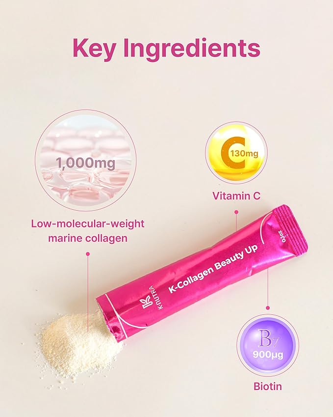K-Collagen Beauty Up | 2.96 oz (28 Sticks) | Marine Collagen Peptides for Skin Elasticity & Hydration | Melt-in-Mouth Lemon Flavor Powder