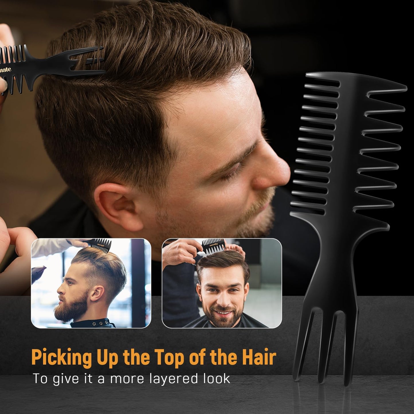 Men's Hair Styling Combs and Brush Set - Roller Brush for Adding Volume, Pompadour, Slicked-back, Fauxhawk, Undercut Styling Combs