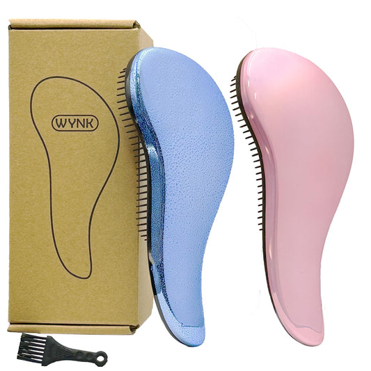 WYNK Hair Brush Detangler for Adults & Kids，Detangling Comb Hair Styling Tools & Appliances for Natural/Wavy/Curly/Coily/Wet/Dry/Oil/Thick/Straight/Long Hair(2Pack Blue Drops & Gradient Shell)