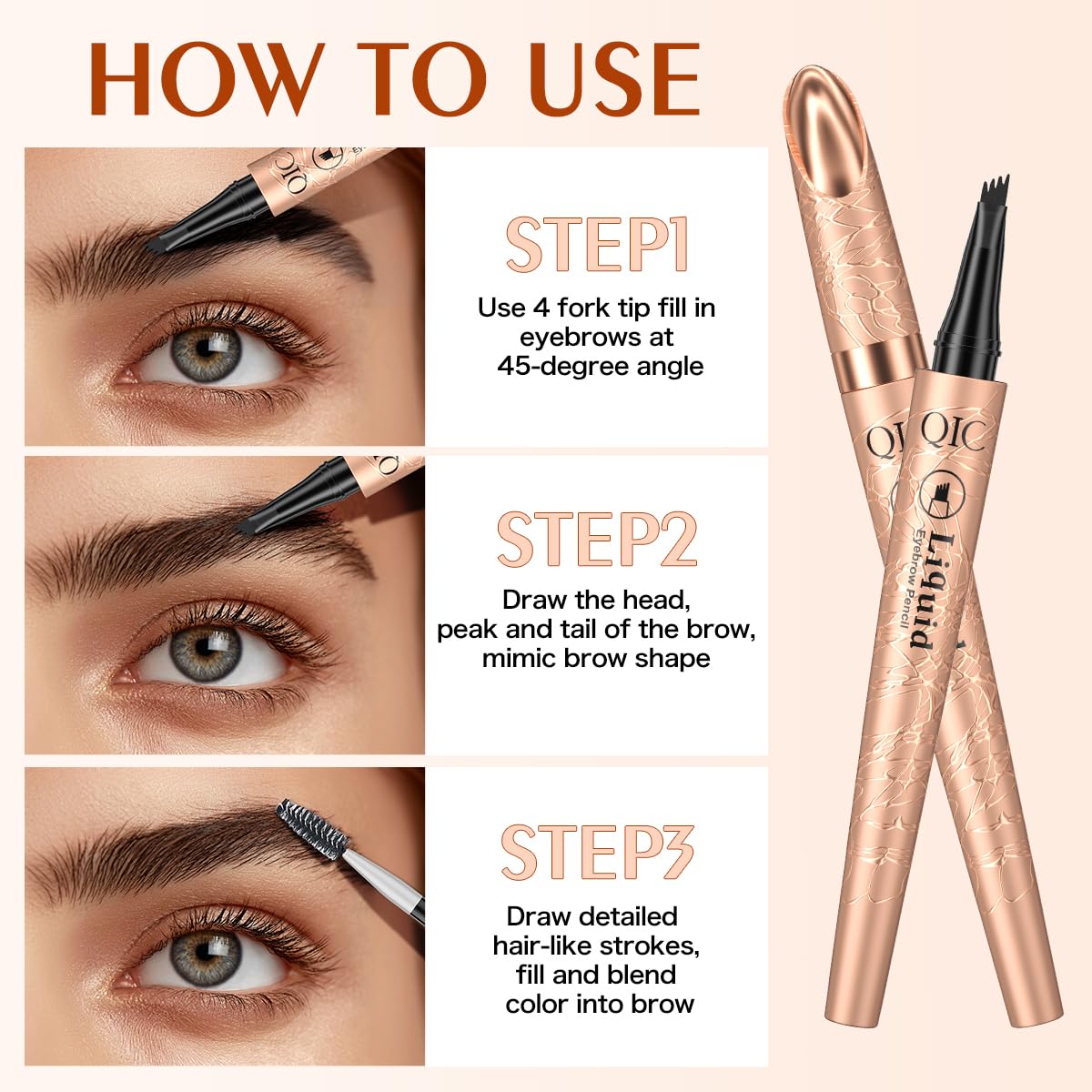 Microblading Eyebrow Pencil for Women - Waterproof Eyebrow Pen with 2-Fork-Tip Eye Brow Pen Create Natural Hair-Like Brows, Brow Pencil for Perfect Eyebrows Makeup Last All-Day, Black