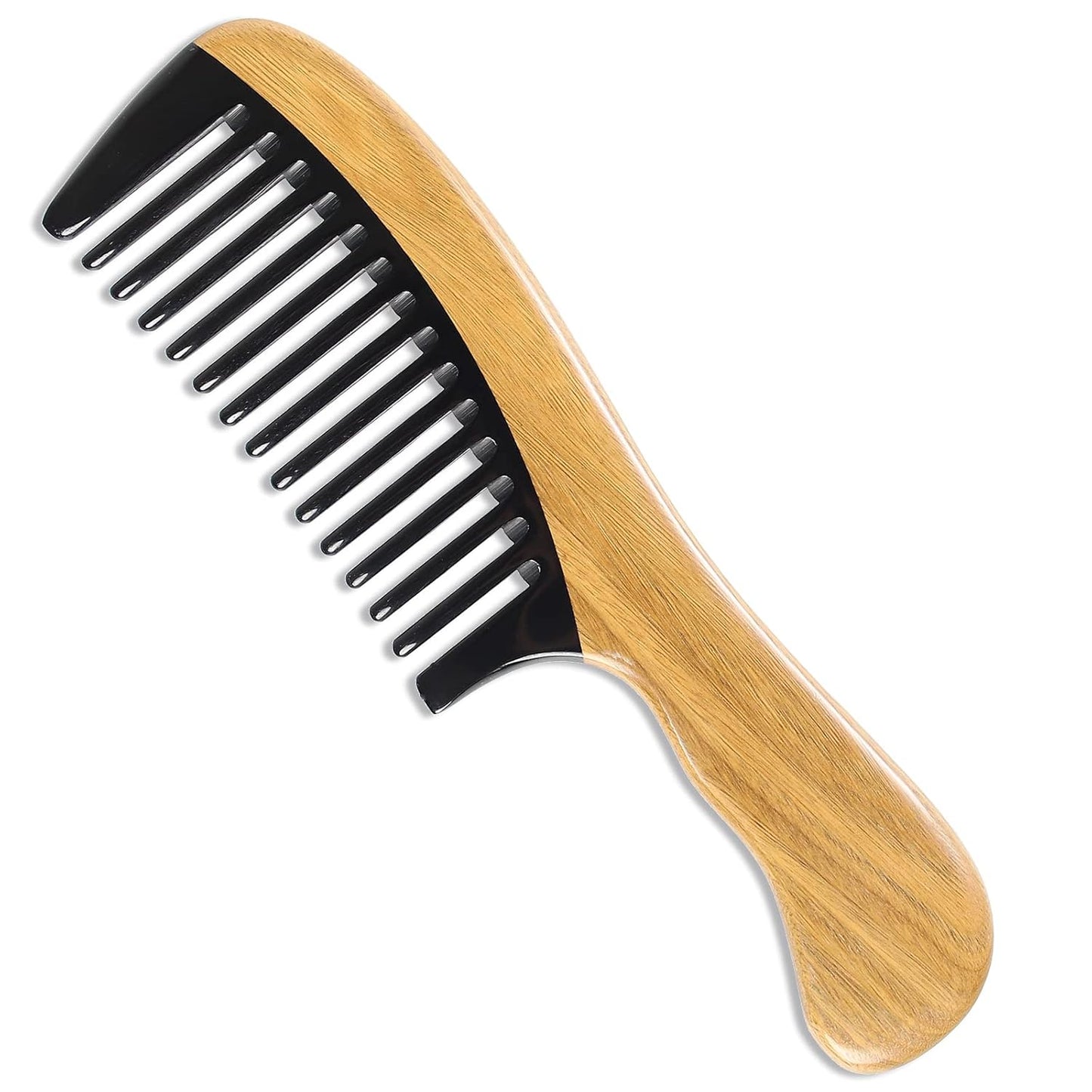 Onedor Handmade Green Sandalwood Buffalo Horn Wide Tooth Hair Combs - Anti-Static Scented Wooden Detangler Combs