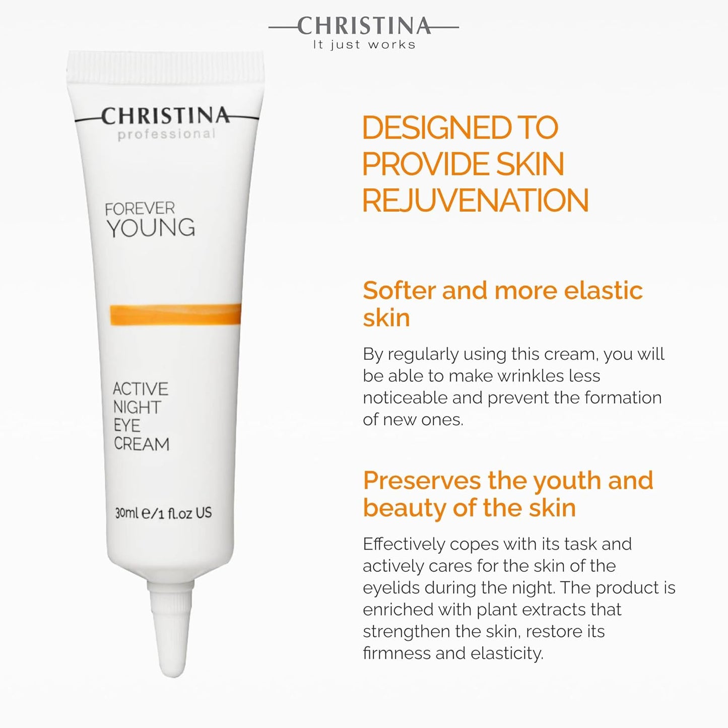 -CHRISTINA- Forever Young Active Eye Night Cream with Retinol | Avocado Oil Eye Cream | Rejuvenates, Moisturizes, and Nourishes the Skin 30ml