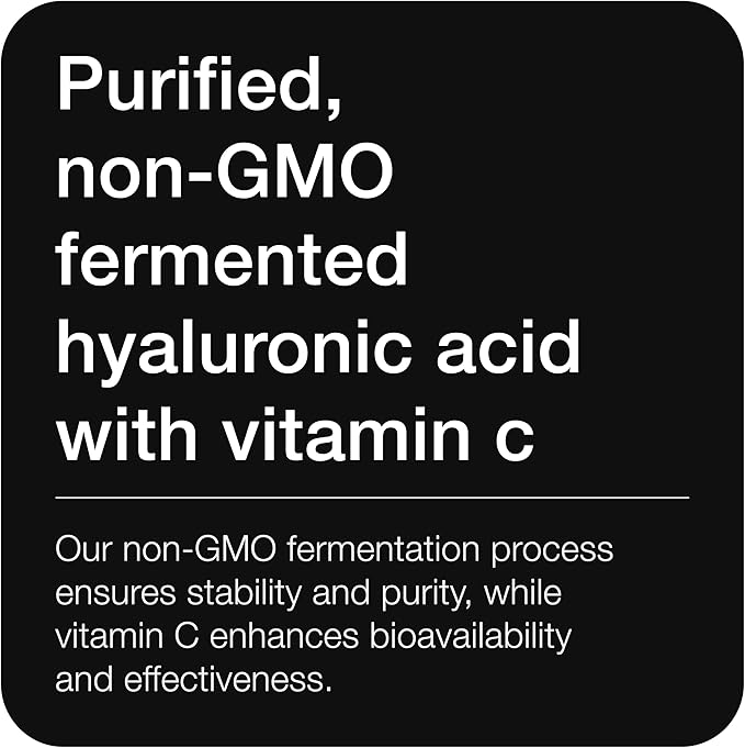Ultra High Purity Hyaluronic Acid Capsules - 95%+ Highly Purified and Highly Bioavailable - 275mg Formula - Non-GMO Fermentation - High Strength with Vitamin C - 180 Capsules