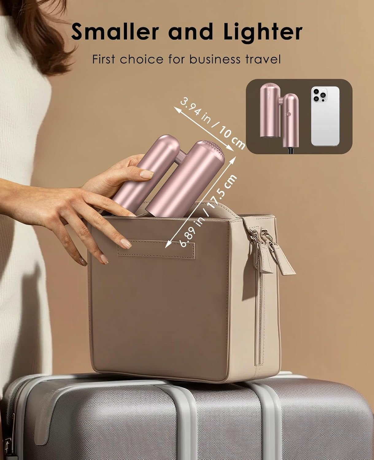 Travel Hair Dryer, Dual Voltage with Auto-Sensing, 1B Plasma Particles, 200times/s Temp Control, Portable Blow Dryer with Single-Sided Comb, Pink