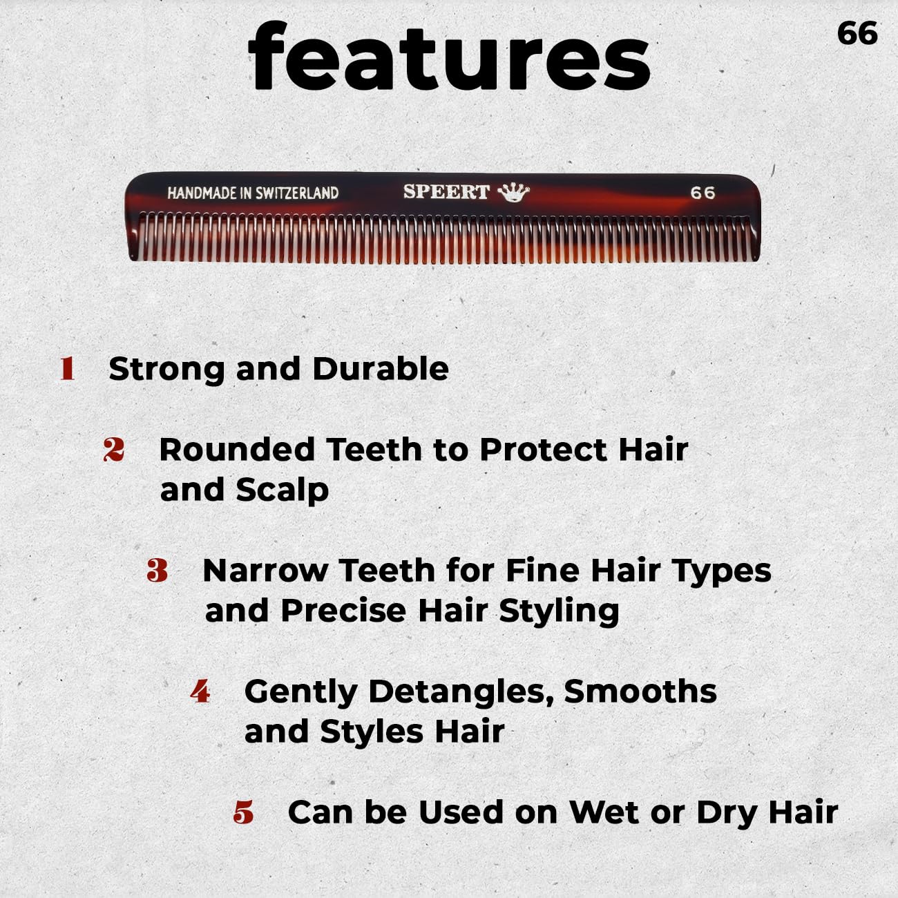 #66 Handmade Narrow Tooth Comb Tortoise Havana Acetate Fine Straight Thin Detangling Parting Grooming Teasing Hair Styling Hairdresser Barber Hairdressing Wet Dry Pocket Travel Women Men Kids
