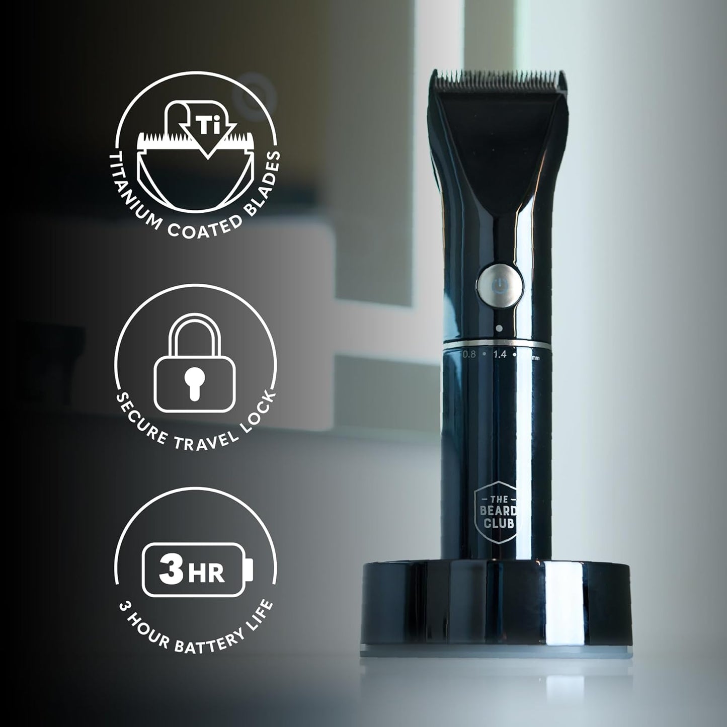 The Beard Club Beard Trimmer for Men - Electric Cordless Rechargeable Beard & Hair Trimmer - High Power 7000 RPM - 8 Color Guides 45 Unique Trim Lengths - Travel Lock