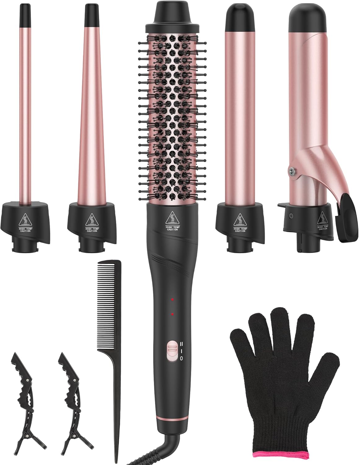 ANIEKIN 5 in 1 Curling Iron Set, Fast Heat Up Curling Wand from 3/8 to 1 1/4 Inch and a Thermal Brush Come with, Dual Voltage Hair Curler for Women All Hair Types and Travel Use, Gifts for Women