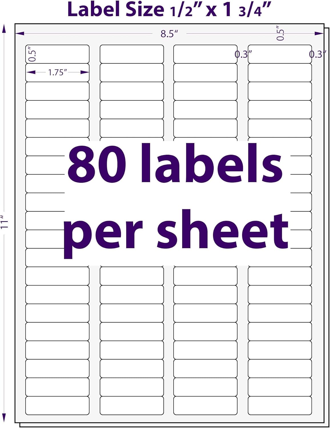 1/2" x 1-3/4", 25 Sheets, 2000 Return Address Labels for Laser & Inkjet Printers, Letter Size