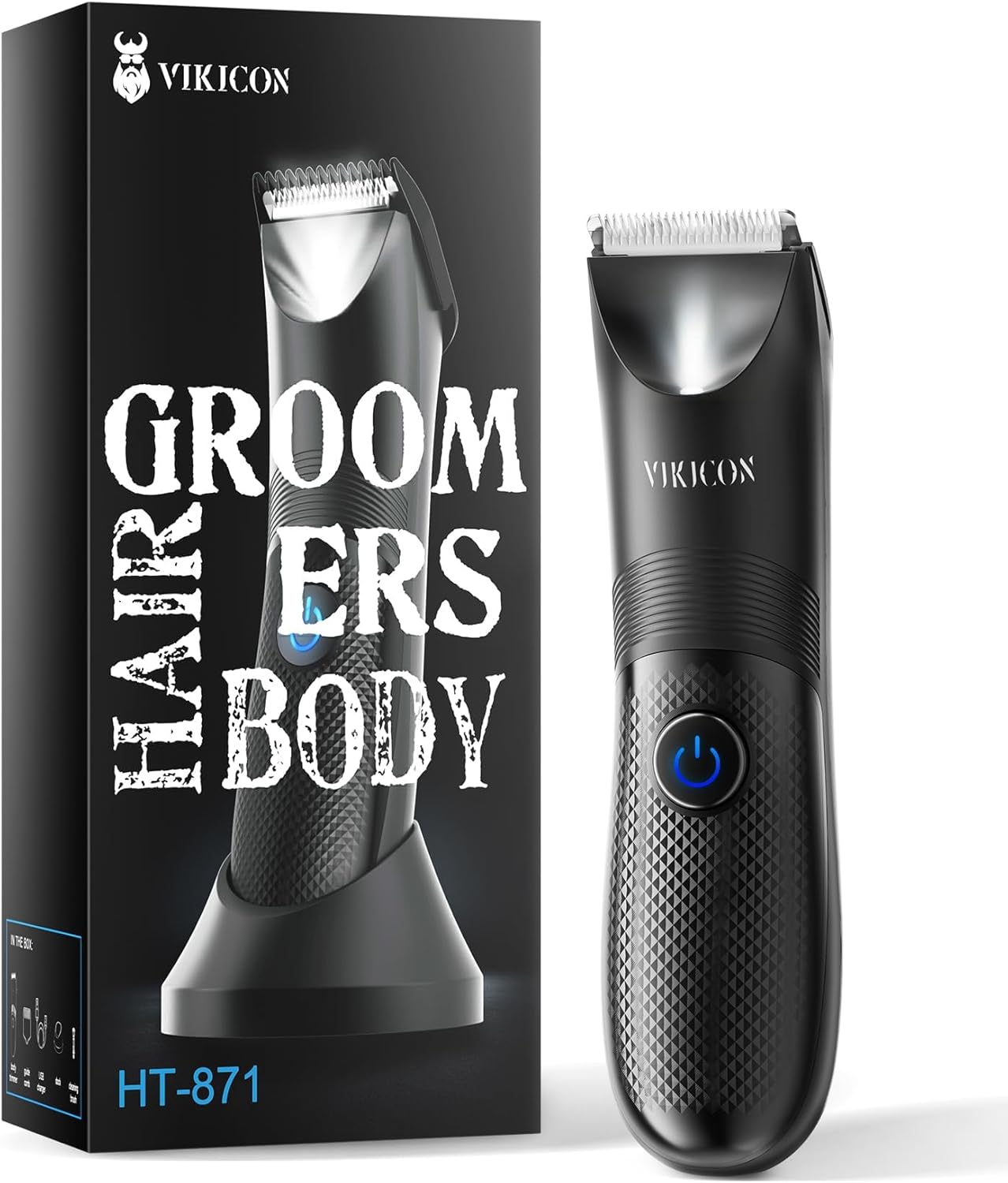 VIKICON Manscape Trimmer for Men - No Nicks Electric Razor-Shaver for Balls/Pubic/Groin/Legs/Chest Hair Removal w/Light & Ceramic Blade, IPX7 Waterproof Body Groomer USB-C Charging, Gifts for Him Dad