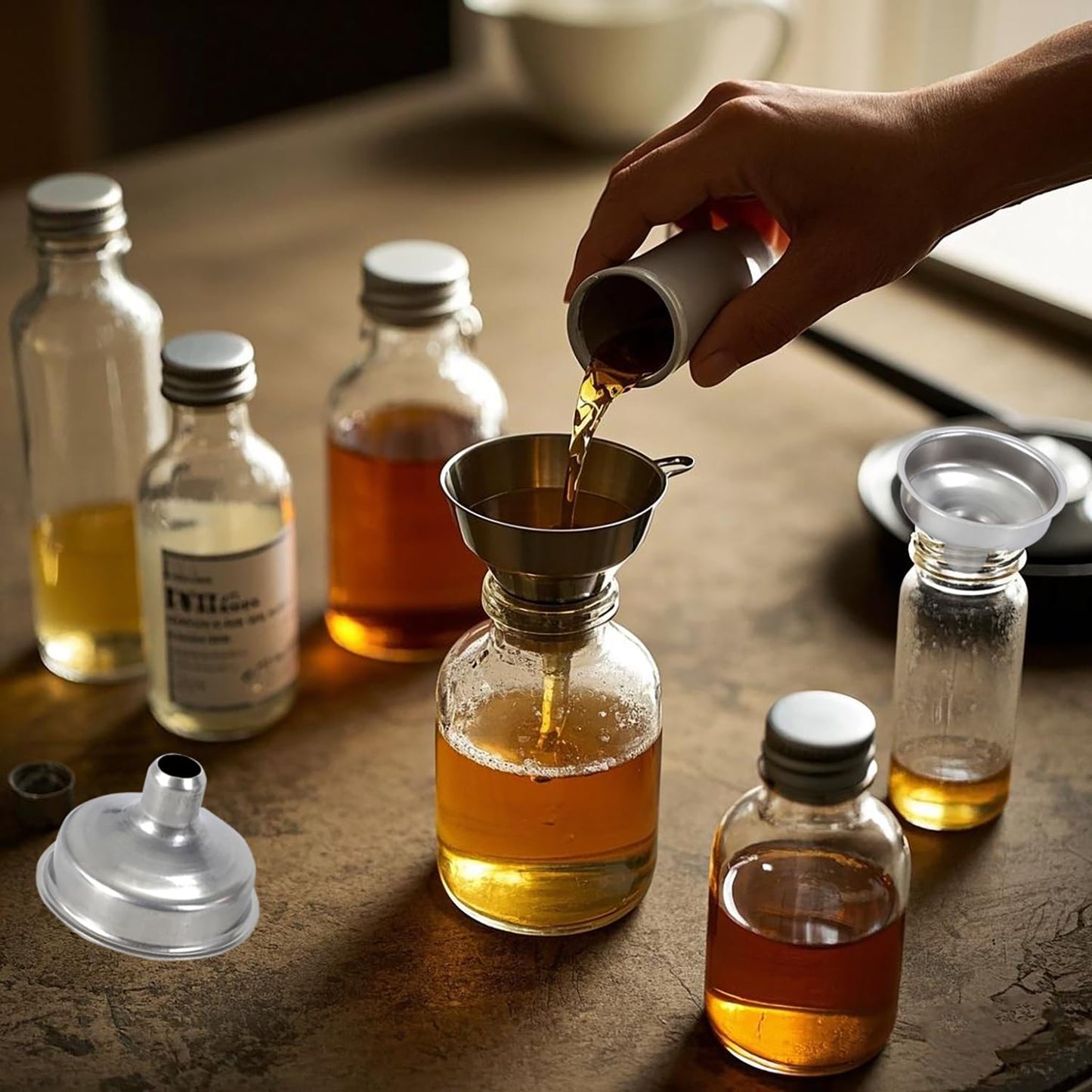 1.45'' Stainless Steel Mini Funnels 12pcs for Miniature Bottles, Essential Oils, DIY Lipbalms Cooking Spices Liquids, Homemade Make-Up Fillers (12)