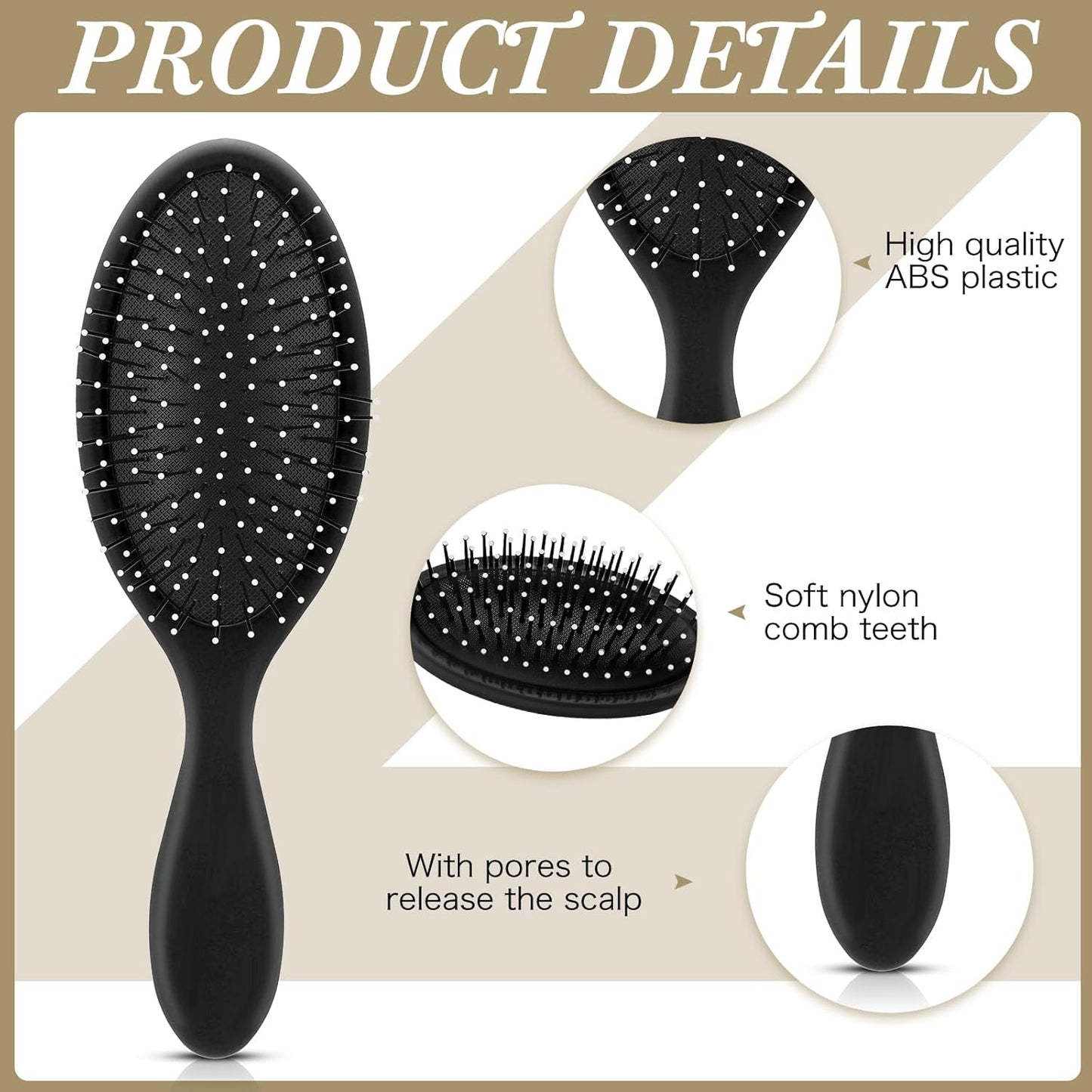 Nuenen 6 Pcs Wet Detangler Hair Brush Travel Dry Hair Brushes Detangling Hairbrush with Soft Bristles for Women Men Girls Boys(Black)