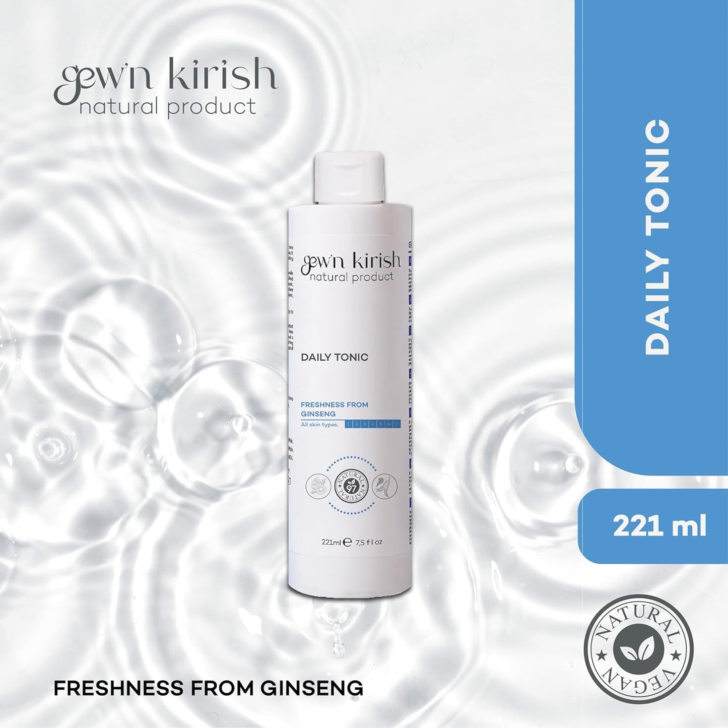Gew’n Kirish Daily Tonic – Purifying & Hydrating Face Toner with Ginseng, Balances Sebum & Revives Skin, Suitable for Oily, Dry & Sensitive Skin, 7.5 fl oz