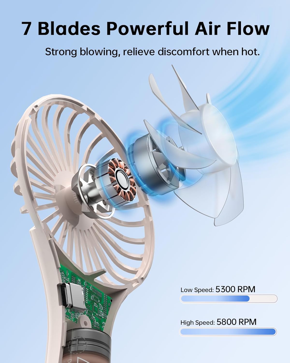 TriPole Mini Portable Fan Powerful Personal Handheld Fans, Battery Operated Rechargeable Fan Speed Adjustable Small Eyelash Fans for Stylish Kids Girls Women Indoor Outdoor Travelling, Beige