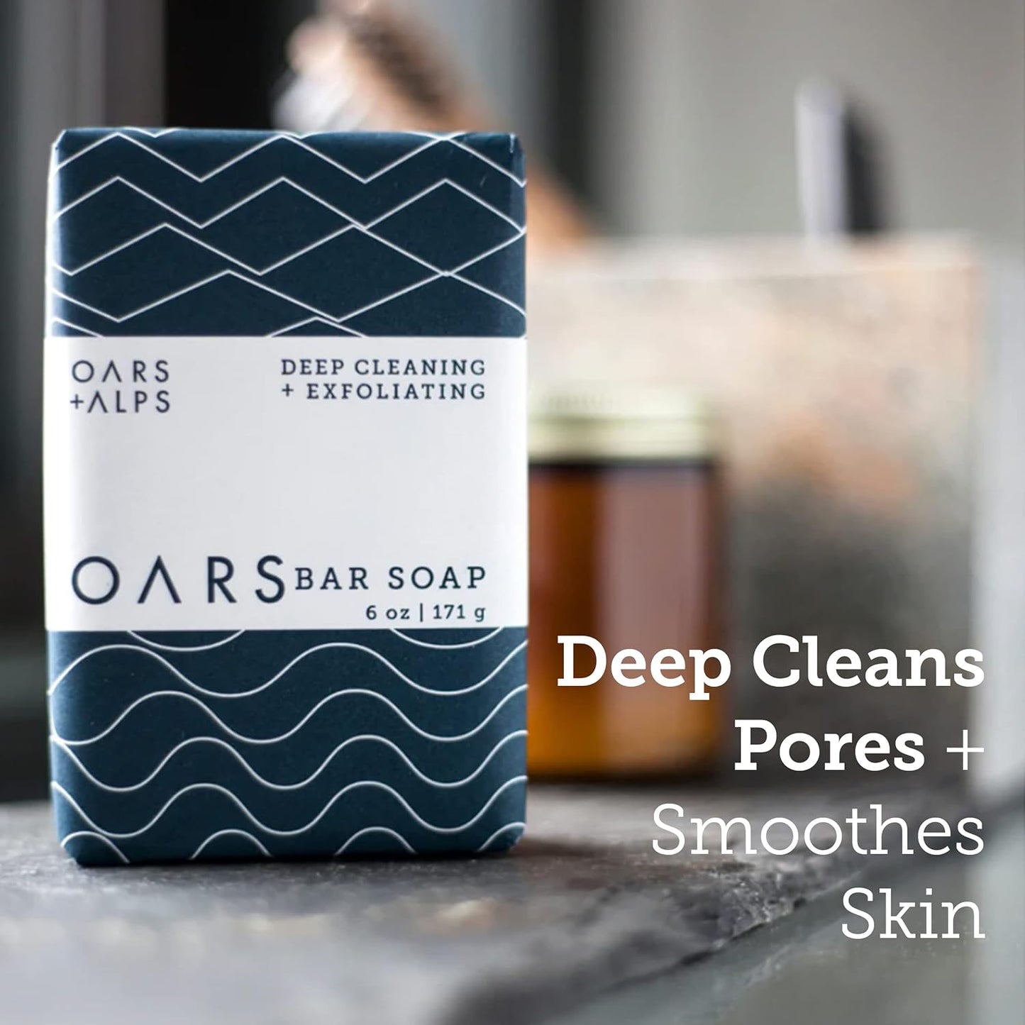 Oars + Alps Blue Charcoal Exfoliating Bar Soap for Men, Deep Cleaning & Exfoliating Soap, Dermatologist Tested & Made with Natural Clean Ingredients, All Skin Types, Travel Size, 1pk, 6oz