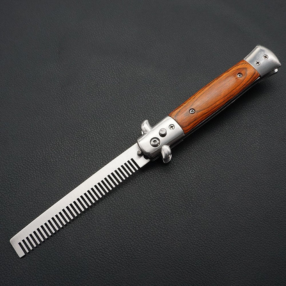 Pocket Folding Flick Hair Comb For Beard, Mustache, Head Black Pearl Handle ~ Mens Pocket Comb stainless steel spring jump Brush Salon Beauty Tool